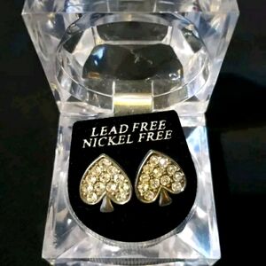 VINTAGE RHINESTONE SILVER SPADE ACE OF SPADES Earrings STUD Y2K PUNK GOTH METAL